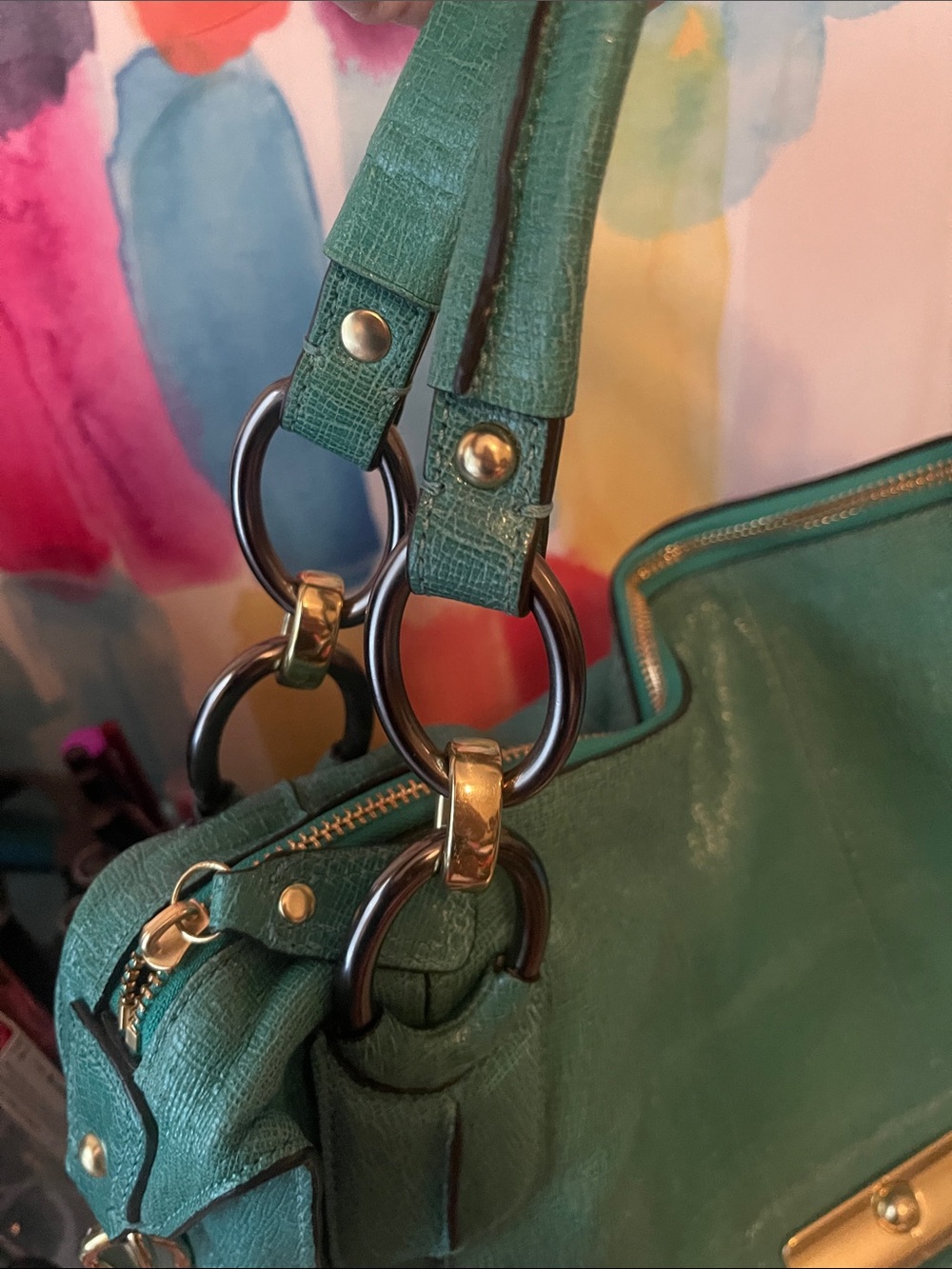 Coach Teal Leather Satchel Handbag - Picture 4 of 8